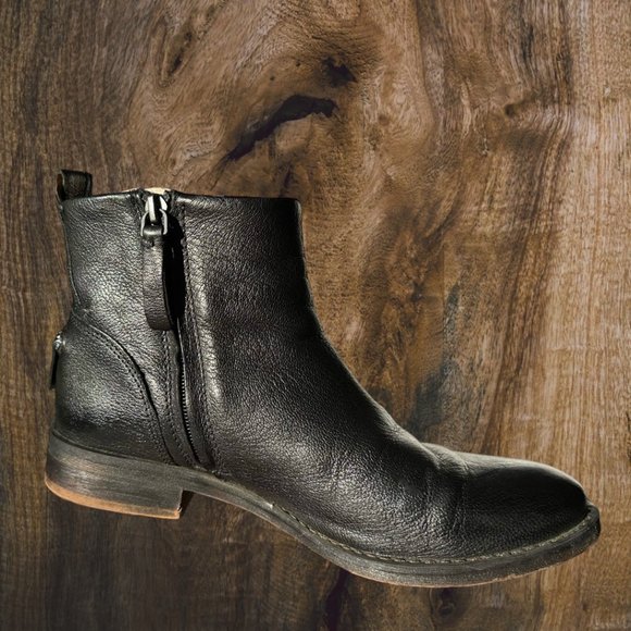 Franco Sarto Liz Ankle Boots Size 7 Black Leather Women Zipper - Picture 1 of 12
